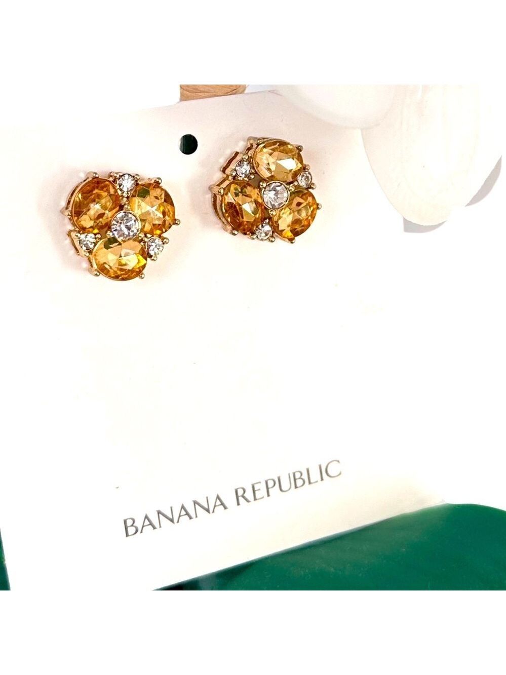 BANANA REPUBLIC Canary Yellow 3-Stone Rhinestone Glam Earrings​